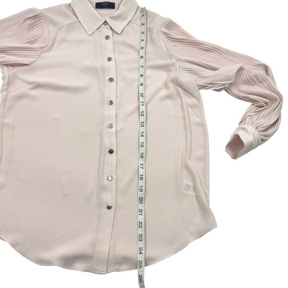 T Tahari Womens Blush Pink Pleated Balloon Sleeve Button Up Work Shirt Sz XS - Picture 11 of 13